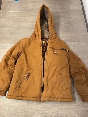 Men's Hooded Work-Style Puffer Jacket in Brown